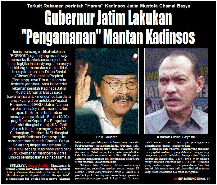 Gubernur Jatim Lakukan "Pengamanan" Mantan Kadinsos Jatim Mustofa Chamal Basya